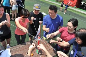 Team building activity with coordination challenge