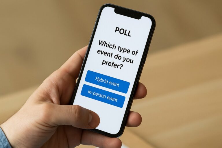 Person holding phone with poll on event preference