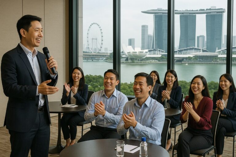 Singaporean employees engaging in corporate event
