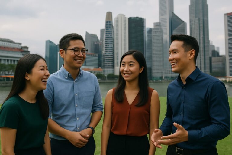 Singaporean employees enjoying outdoor team engagement